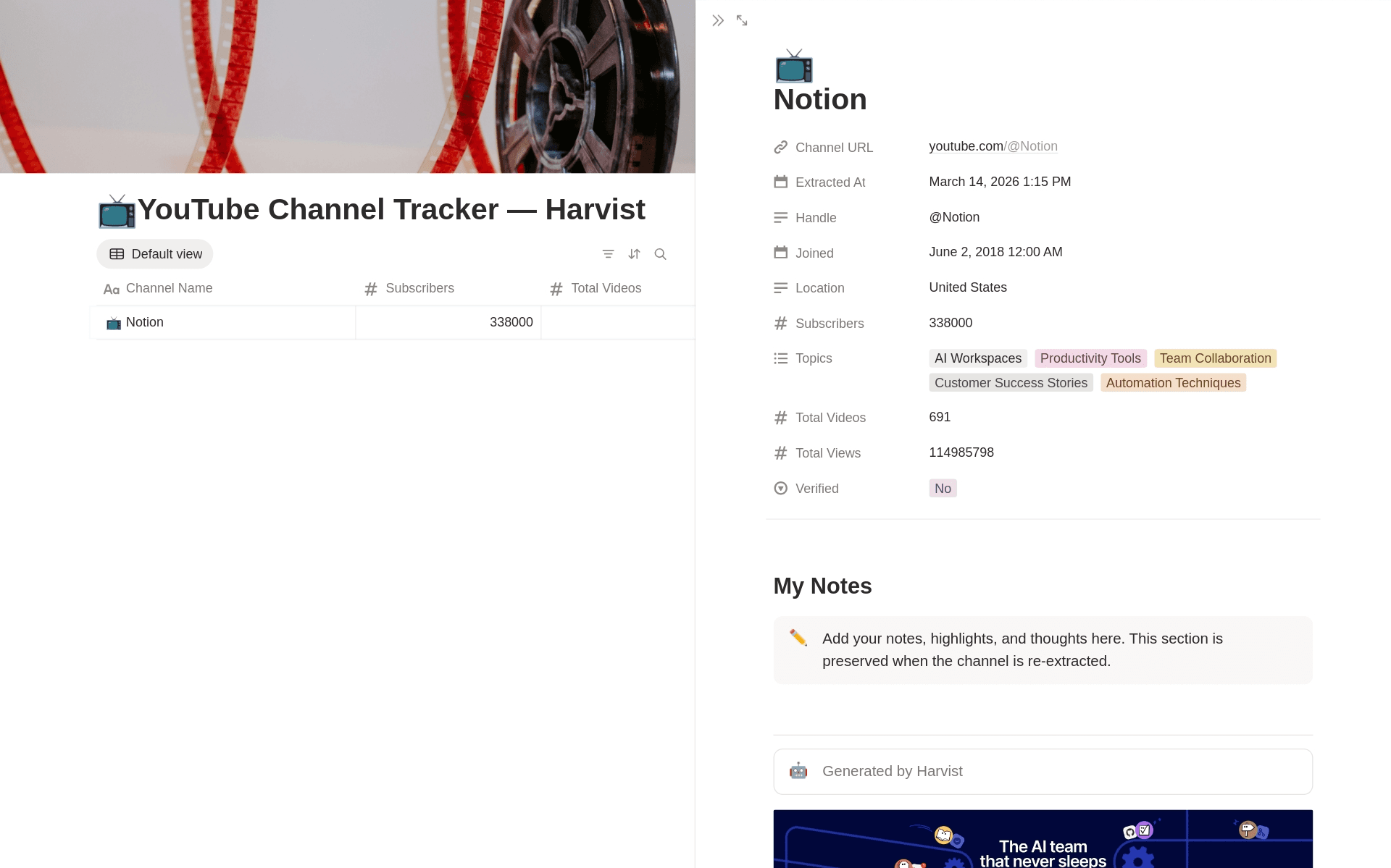 Free Notion YouTube Channel Tracker Template